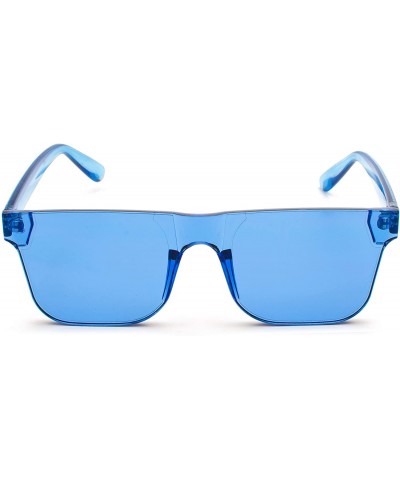 Round KyiduoOne Piece Rimless Tinted Eyewear Transparent Candy Color Sunglasses - Blue - CB18RTW2057 $10.63