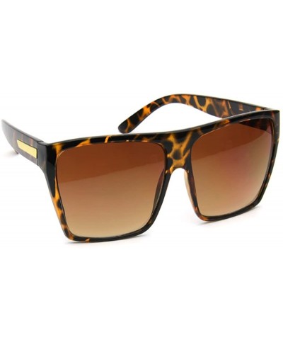 Square Large Oversize Flat Top Metal Temple Accent Square Sunglasses - Brown Tortoise - CC18EQ9CAYA $9.31