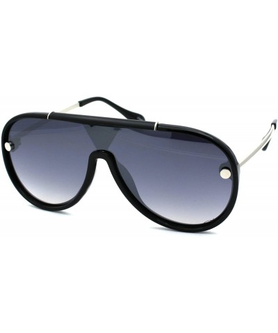 Shield Retro Plastic Racer Shield Sunglasses - Black Silver Smoke Mirror - CX18W6YEY6A $24.12