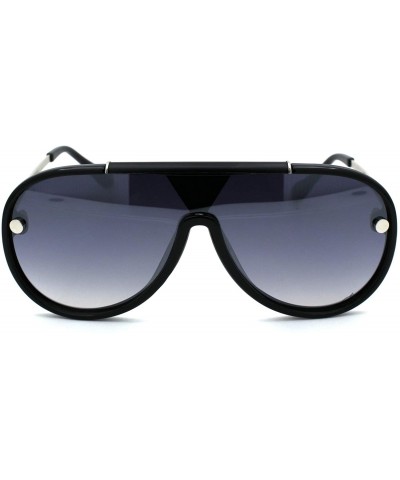 Shield Retro Plastic Racer Shield Sunglasses - Black Silver Smoke Mirror - CX18W6YEY6A $13.30