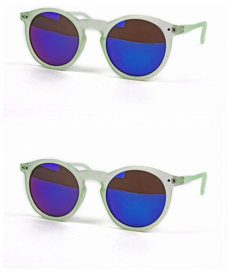 Round Retro Fashion Round Frame Sunglasses P2122 (2 pcs Green-BlueMir & Green-BlueMir) - CM11U5YC5WJ $11.15