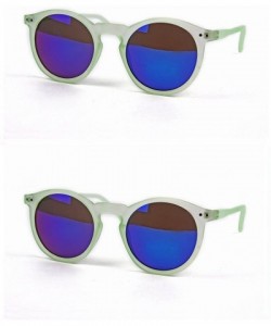 Round Retro Fashion Round Frame Sunglasses P2122 (2 pcs Green-BlueMir & Green-BlueMir) - CM11U5YC5WJ $11.15