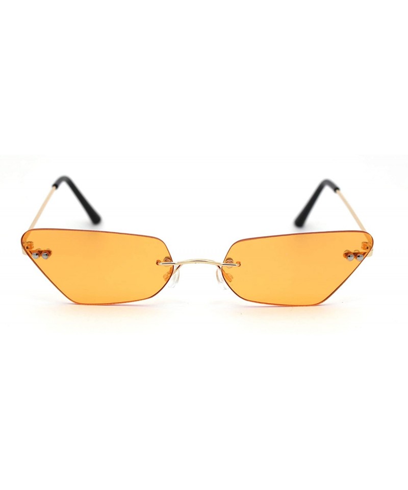 Cat Eye Womens Hippie Color Lens Rimless Cat Eye Sunglasses - Gold Orange - CX18Y2OOZ3K $15.19
