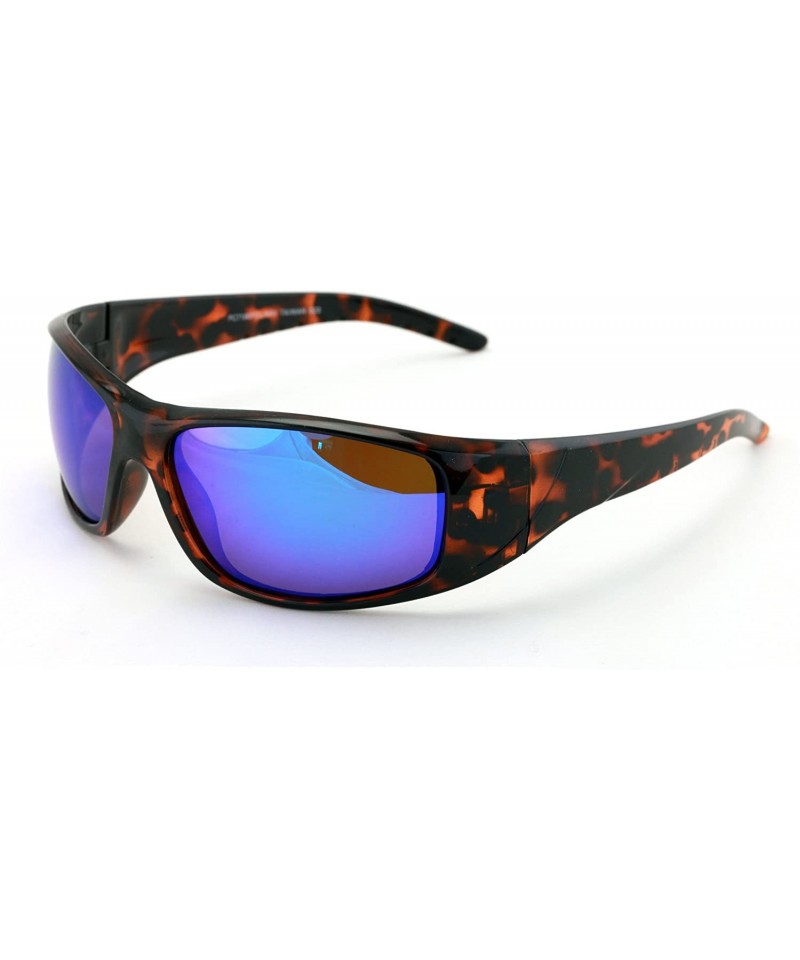 Shield Rectangular Polarized Shielded Sunglasses Softball - Tortoise - Blue Mirror - CM18DHYTK58 $11.96