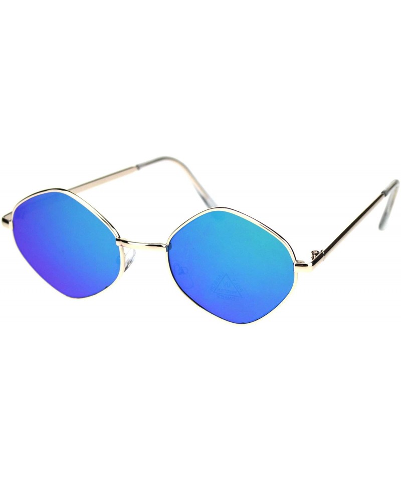 Rectangular Retro Hippie Diamond Reflective Color Mirror Lens Metal Rim Sunglasses - Gold Green Mirror - CJ18OLD8R49 $12.00