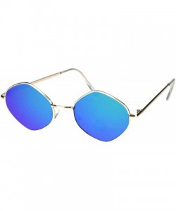 Rectangular Retro Hippie Diamond Reflective Color Mirror Lens Metal Rim Sunglasses - Gold Green Mirror - CJ18OLD8R49 $12.00