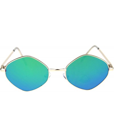 Rectangular Retro Hippie Diamond Reflective Color Mirror Lens Metal Rim Sunglasses - Gold Green Mirror - CJ18OLD8R49 $12.00