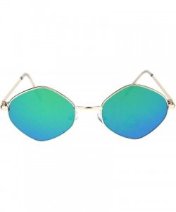 Rectangular Retro Hippie Diamond Reflective Color Mirror Lens Metal Rim Sunglasses - Gold Green Mirror - CJ18OLD8R49 $12.00