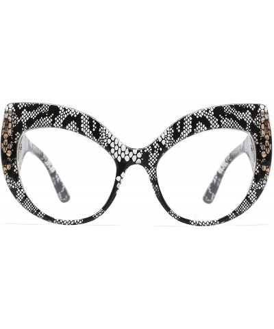 Oversized Thick Rim 60s Vintage Inspired Ultra Big Cateye Sunglasses for Women Bold Frame - Snake Print / Clear Lenses - CL19...