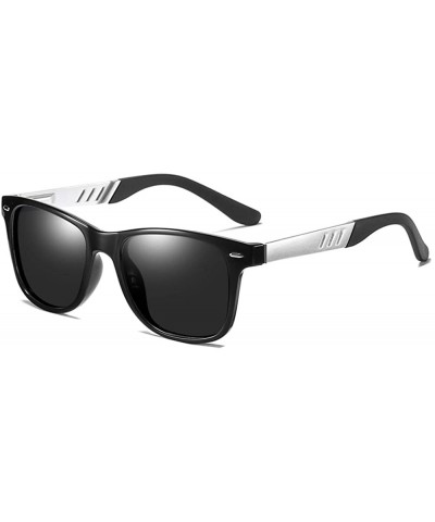 Square Polarized Sunglasses for Men Driving Fishing Mens Sunglasses Rectangular Sun Glasses For Men/Women - Black Silver - C6...