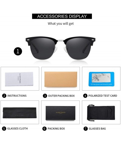 Wayfarer Vintage Round Polarized Sunglasses for Women and Men & Semi Rimless Sun glasses Acetate Frame 100% UV Blocking - CP1...