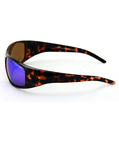 Shield Rectangular Polarized Shielded Sunglasses Softball - Tortoise - Blue Mirror - CM18DHYTK58 $11.96