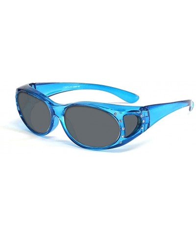 Oval Polarized Wear-Over Sunglasses 2866 - Gloss Blue W/ Crystals - CR127ZVDH1H $28.37