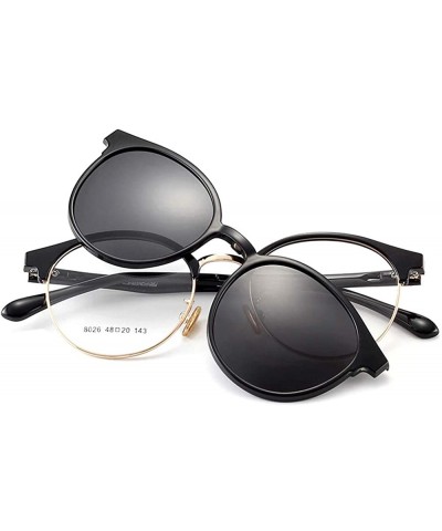 Round Eyeglass Frames Non Prescription Round Half Rim Glasses With Magnetic Sunglass Clip For Women - Black - CY18UZUSUXW $31.87