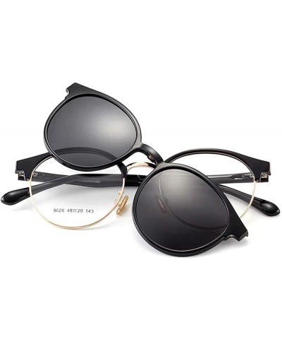 Round Eyeglass Frames Non Prescription Round Half Rim Glasses With Magnetic Sunglass Clip For Women - Black - CY18UZUSUXW $25.85