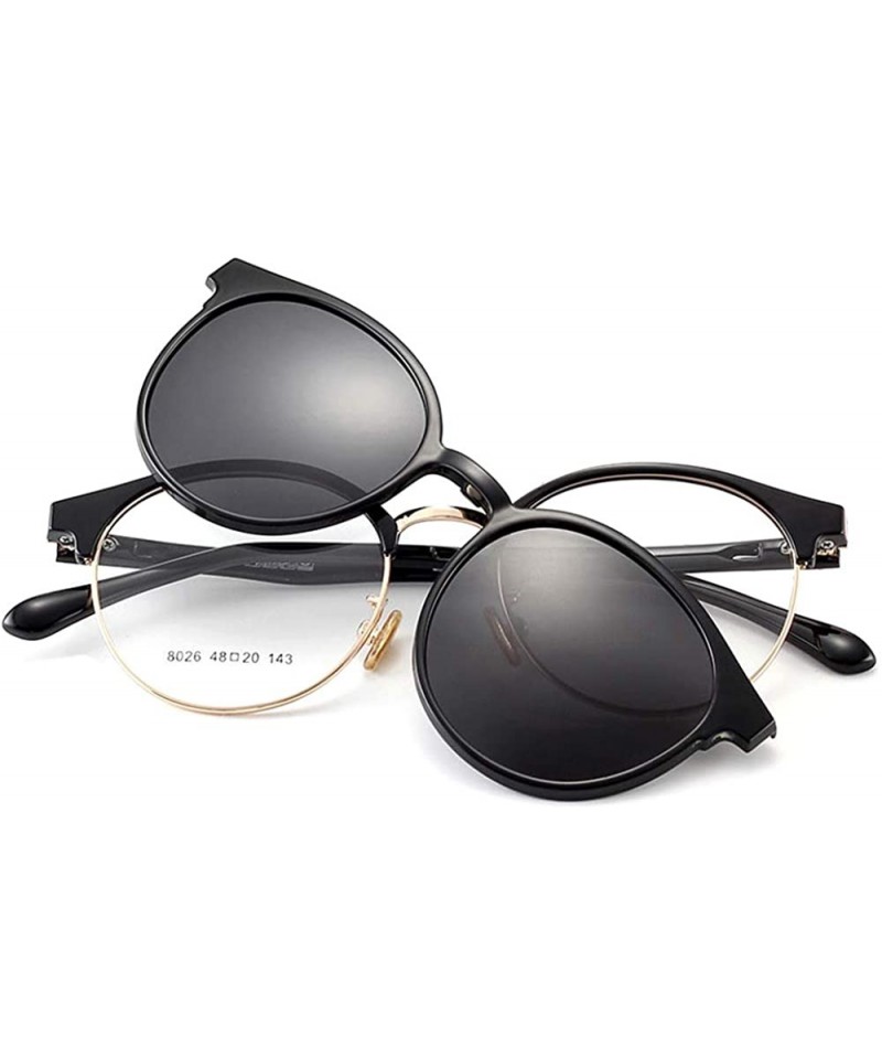 Round Eyeglass Frames Non Prescription Round Half Rim Glasses With Magnetic Sunglass Clip For Women - Black - CY18UZUSUXW $12.04