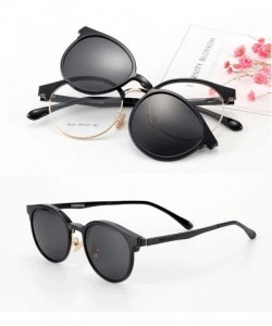 Round Eyeglass Frames Non Prescription Round Half Rim Glasses With Magnetic Sunglass Clip For Women - Black - CY18UZUSUXW $12.04