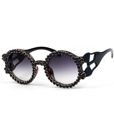 Round Fashion trend round diamond Ladies sunglasses Men punk wind glasses hollow wide temples - Black - CO18WNDRNKL $32.05