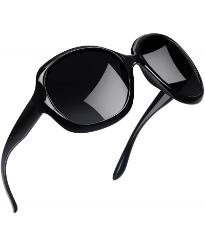 Cat Eye Polarized Sunglasses for Women Vintage Big Frame Sun Glasses Ladies Shades - Fashion Black - C018SCW047S $13.09