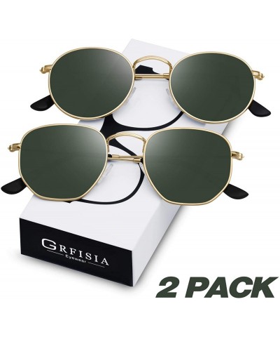 Round Small Round Polarized Sunglasses Women and Men Vintage Hexagon Square Sun glasses UV400 Protection - CX197CSHU7T $40.72