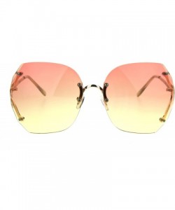 Oversized Womens Oversized Rimless Sunglasses Ombre Gradient Beveled Wave Cut Lens - Gold (Orange Yellow) - CE1874IRWO4 $8.86