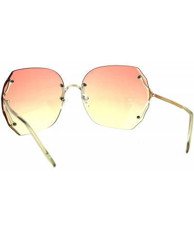 Oversized Womens Oversized Rimless Sunglasses Ombre Gradient Beveled Wave Cut Lens - Gold (Orange Yellow) - CE1874IRWO4 $8.86