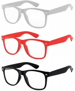 Rectangular OWL - Non Prescription Glasses for Women and Men - Clear Lens - UV Protection - White + Black + Red (3 Pack) - CG...