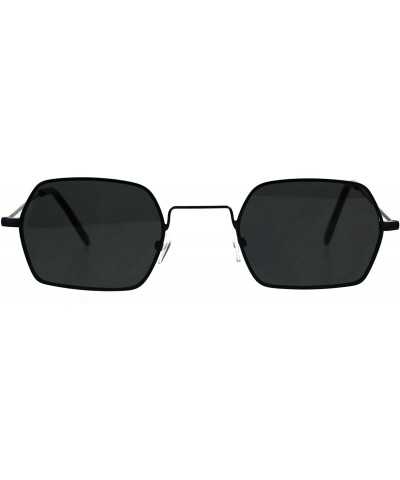 Rectangular Pimp Daddy Hippie Narrow Rectangular Metal Rim Sunglasses - All Black - C9189U5Z4WC $13.05