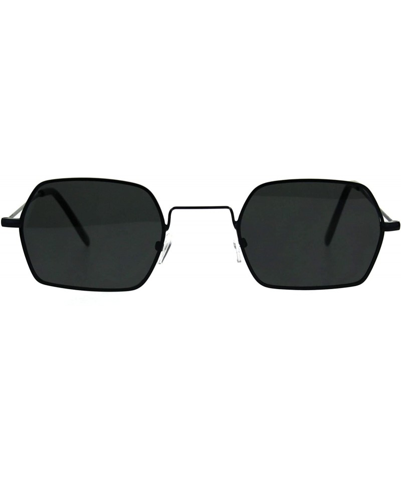 Rectangular Pimp Daddy Hippie Narrow Rectangular Metal Rim Sunglasses - All Black - C9189U5Z4WC $13.05