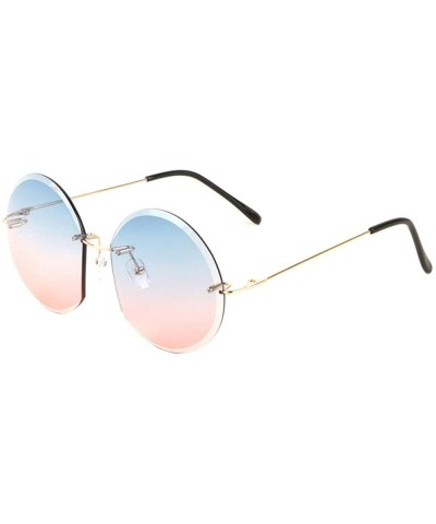 Rimless Oceanic Color Round Rimless Diamond Edge Cut Lens Sunglasses - Blue Pink - CN1993QW3HC $14.90