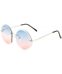 Rimless Oceanic Color Round Rimless Diamond Edge Cut Lens Sunglasses - Blue Pink - CN1993QW3HC $14.90