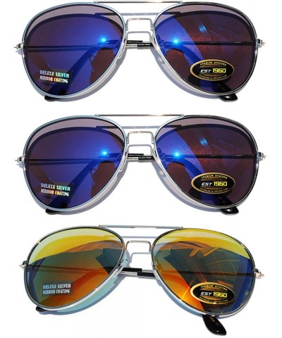 Aviator 3 pairs Classic Aviator Sunglasses Full Mirror Lens (3 pairs-red-blue-blue) OWL. - C311LTZVEBB $20.19
