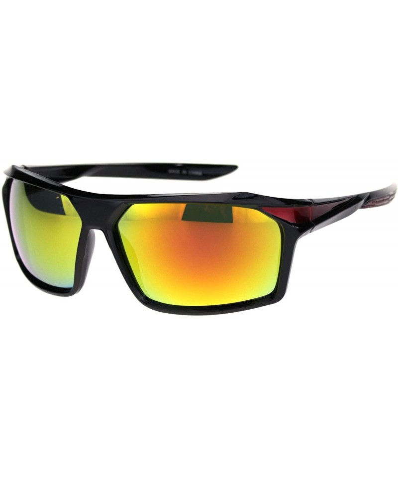 Sport Mens Reflective Mirror Aerodynamic Streamline Design Rectangular Sport Sunglasses - Black Red Orange Mirror - CY18R4DC0...