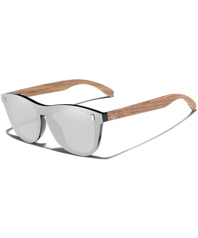 Oval Black Walnut Sunglasses Wood Polarized Sunglasses Men Protection Eyewear Wooden - Silver Walnut Wood - CG194ONWX0A $68.65
