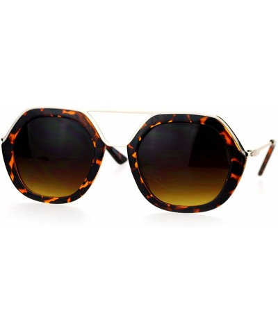 Rectangular Womens Metal Brow Bridge Octagon Unique Pilot Sunglasses - Tortoise - C512DUJW539 $15.36