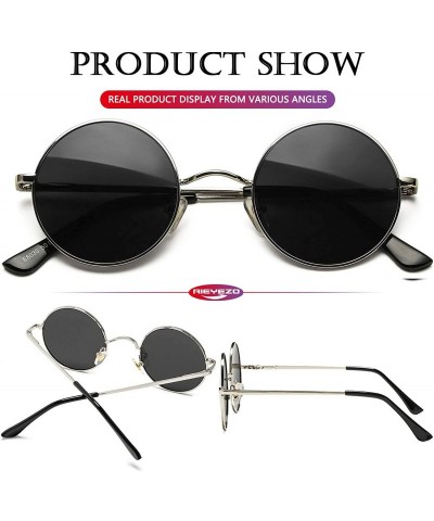 Round Small Round Polarized Sunglasses for Men Woman Classic John Lennon Style Shades - 100% UV Blocking - Silver/Grey - CQ19...