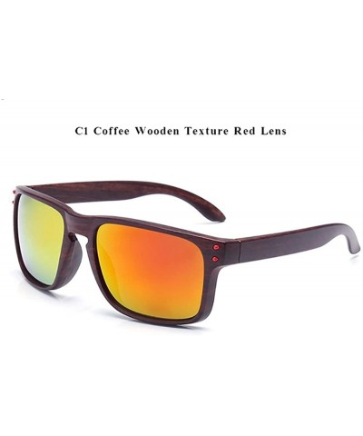 Rectangular Genuine Wood look reflective UV400 sunglasses 2019 fashion for men and women - C1 - CF18ET6ZUYE $12.34