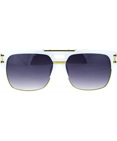 Rectangular Mens Flat Top Mobster Mafia Half Rim OG Sunglasses - White Smoke - CA18SO0KNSL $10.47