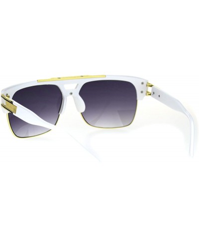 Rectangular Mens Flat Top Mobster Mafia Half Rim OG Sunglasses - White Smoke - CA18SO0KNSL $10.47
