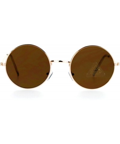 Round Ultra Flat Lens Trendy Circle Round Lens Retro Hippie Sunglasses - Gold Brown - C8129K8N79P $8.68