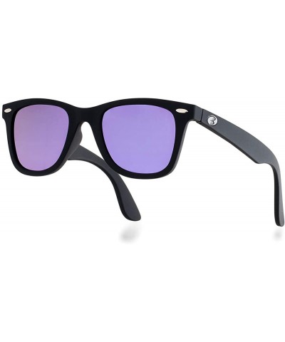 Square Italy Made HD Corning Glass Lens Sunglasses Polarized Unisex - Black Rubber/Lilac Mirrored - CL194YI4OXG $61.39