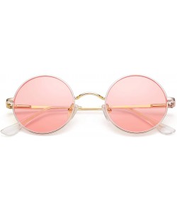 Round Small Round Sunglasses for Women Men John Lennon Hippie Glasses - UV400 Protection - Gold/Pink - CN194R27NWE $11.47