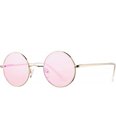 Round Small Round Sunglasses for Women Men John Lennon Hippie Glasses - UV400 Protection - Gold/Pink - CN194R27NWE $11.47