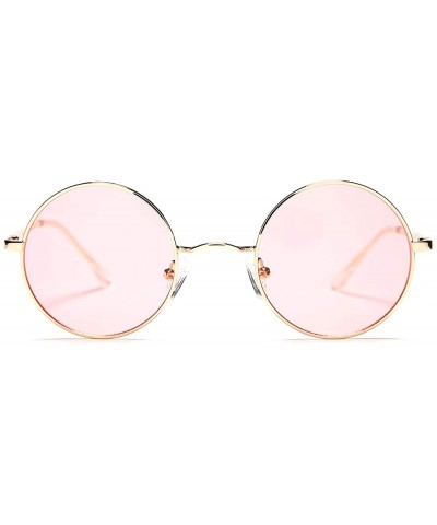 Round Small Round Sunglasses for Women Men John Lennon Hippie Glasses - UV400 Protection - Gold/Pink - CN194R27NWE $11.47