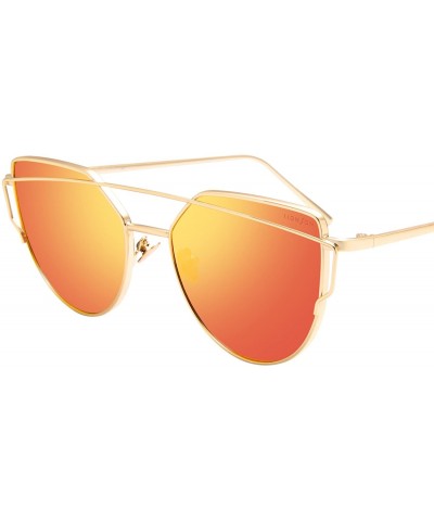 Aviator Cat Eye Sunglasses for Women Mirrored Metal Aviator Glasses LS7805 - Red - CU18D2ZQWEZ $17.95