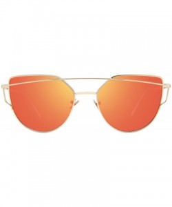 Aviator Cat Eye Sunglasses for Women Mirrored Metal Aviator Glasses LS7805 - Red - CU18D2ZQWEZ $17.95