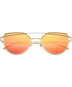 Aviator Cat Eye Sunglasses for Women Mirrored Metal Aviator Glasses LS7805 - Red - CU18D2ZQWEZ $17.95