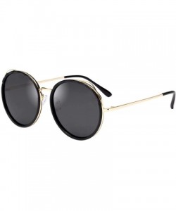 Round Retro Circle Round Sunglasses Polarized UV Protection Metal Cute Catear Sunglasses for Womens Girls 1985 - Black - CX18...