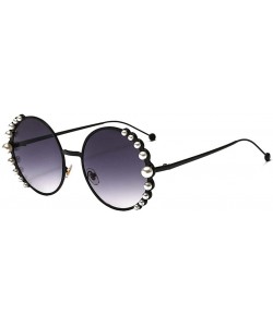 Square Fashion Round Pearl Decor Sunglasses UV Protection Metal Frame - Black Frame Gray Lens - CP18QA7C02D $13.50