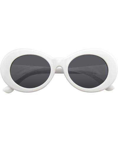 Round Retro Round Oval Clout Round 90's Gradient Lens Sunglasses - White - CE195ZHY94A $23.11